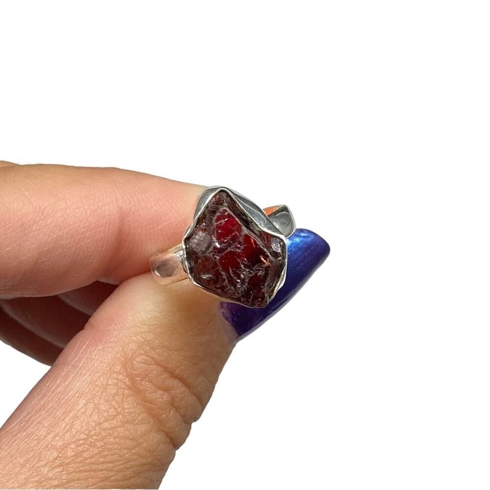 Garnet Ring Size 5.5 Solid Sterling Silver 925 Raw Rough Natural Stone